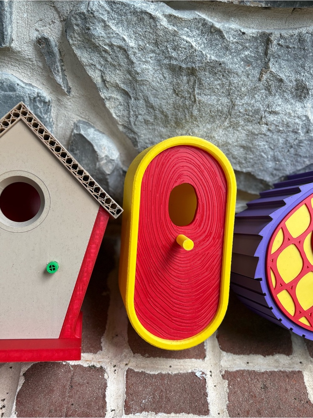 Birdhouse Yellow & Red & Purple Decorative Hard Plastic Birdhouses Wood Grain